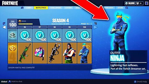 Fortnite Season 4 Tier 100 "NINJA" Skin in Fortnite! All Season 4 Battle Pass Unlocks Information