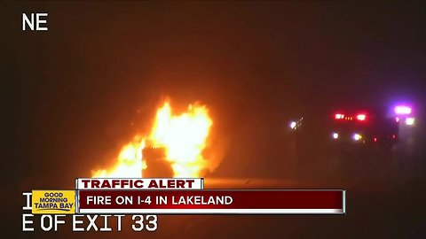 Vehicle fire closes lanes on I-4WB early Monday morning