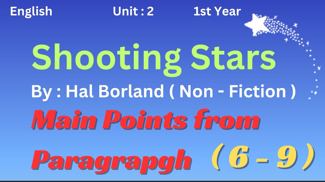 Ist year || English || Unit 2 || Shooting Stars || Hal Borland || Main points || Non fiction||