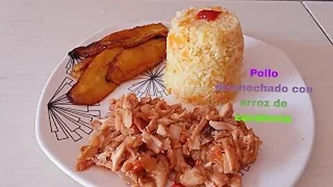 Pollo desmechado con arroz de zanahoria/Shredded chicken with carrot rice