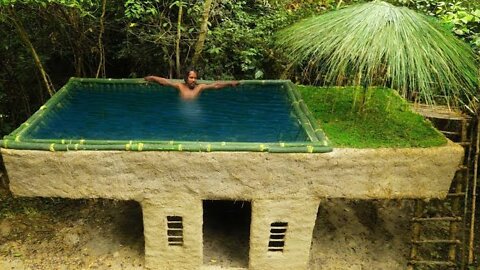 Construindo uma piscina de bambu na casa de madeira