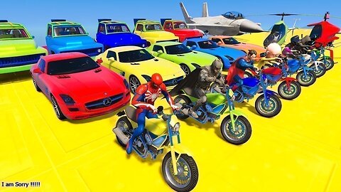 GTA V Mega Ramp On Bikes, Fighter Jets & Boats By Monster Trucks , Cars Spider man Racing Challenge