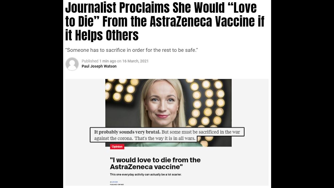 Journalist Proclaims She Would “Love to Die” From the AstraZeneca Vaccine if it Helps Others