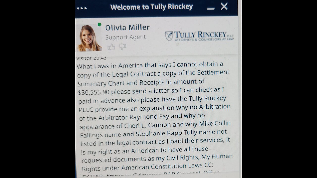 Tully Rinckey PLLC Washington DC - Refund $30, 555.90 Legal Malpractice Breach Of Contract Mike C. Fallings - Cheri L. Cannon - Stephanie Rapp Tully Did Not Appeared in the Evidentiary Hearing - Arbitrator Raymond C. Fay Did Not Arbitrate -- DCBAR