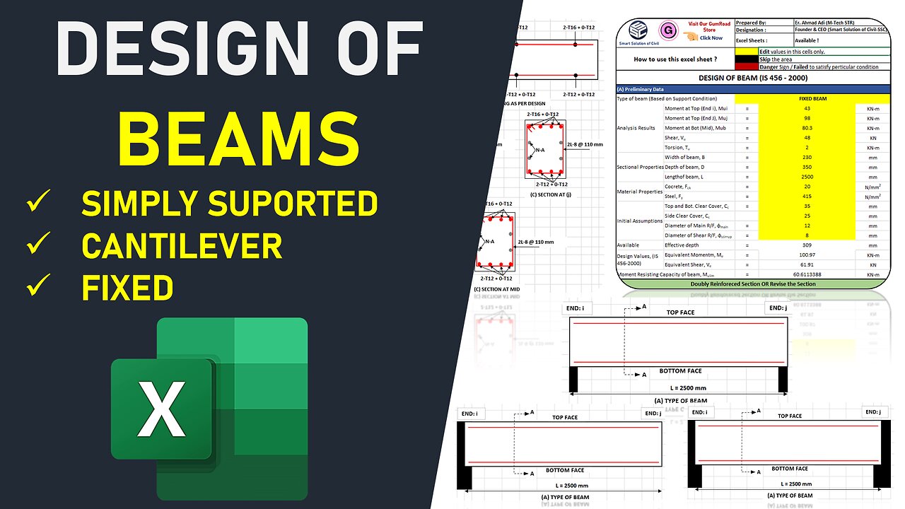 How to Design of Beams (Simply/Cantilever/Fixed) | Advance Excel Sheet | Civil Engineering