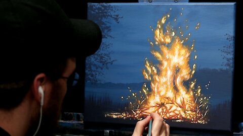 Acrylic Landscape Painting of a Bonfire - Time Lapse - Artist Timothy Stanford