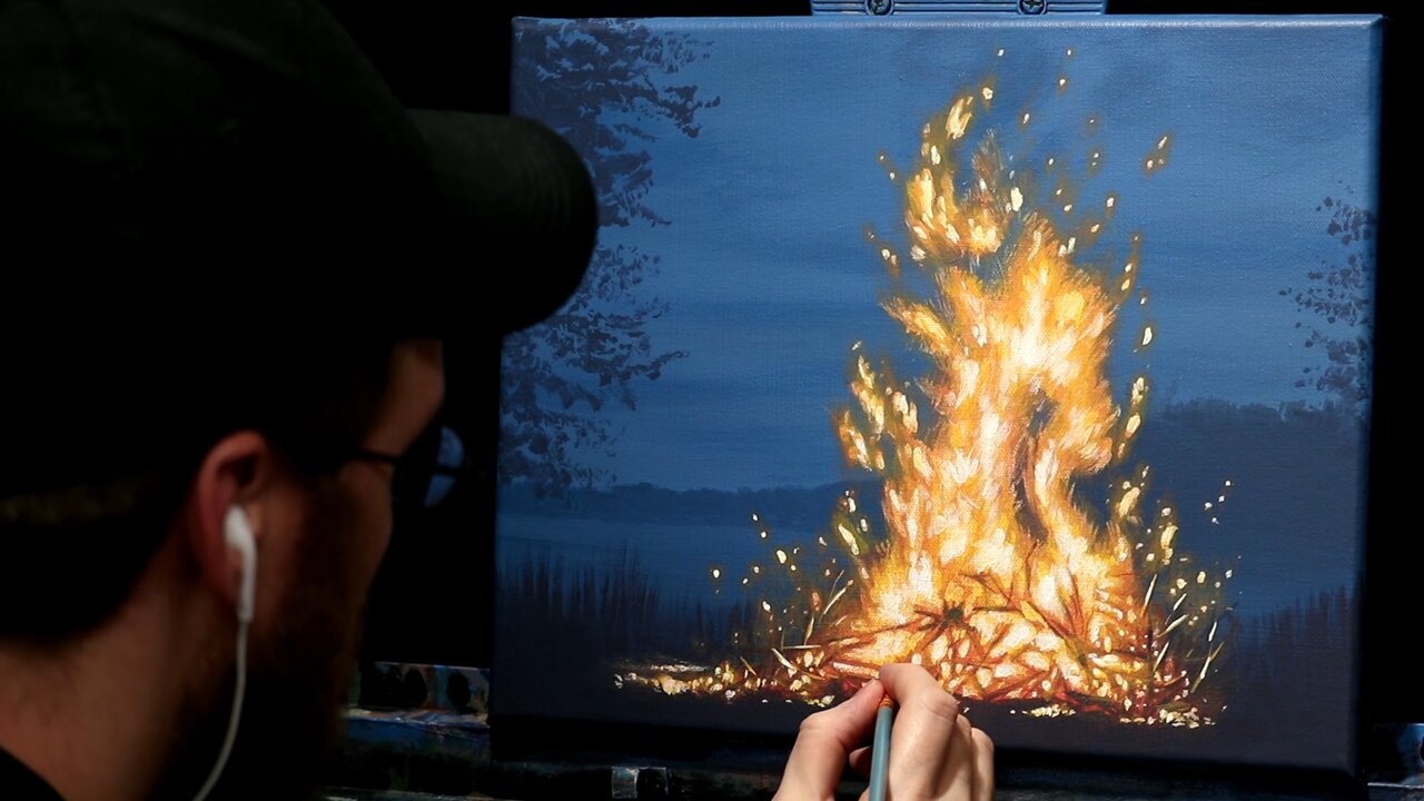 Acrylic Landscape Painting of a Bonfire - Time Lapse - Artist Timothy Stanford