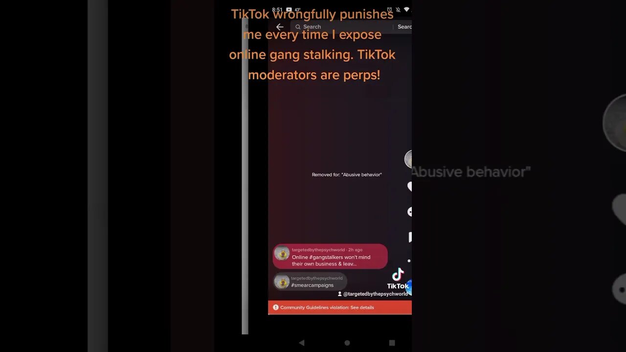 Online #gangstalkers falsely reporting my TikTok videos.