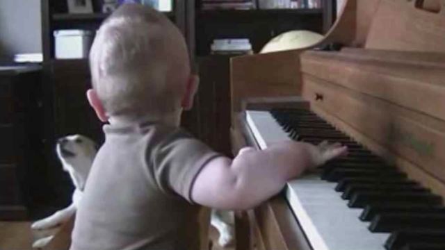 A Boy Plays The Piano While A Dog Howls Along