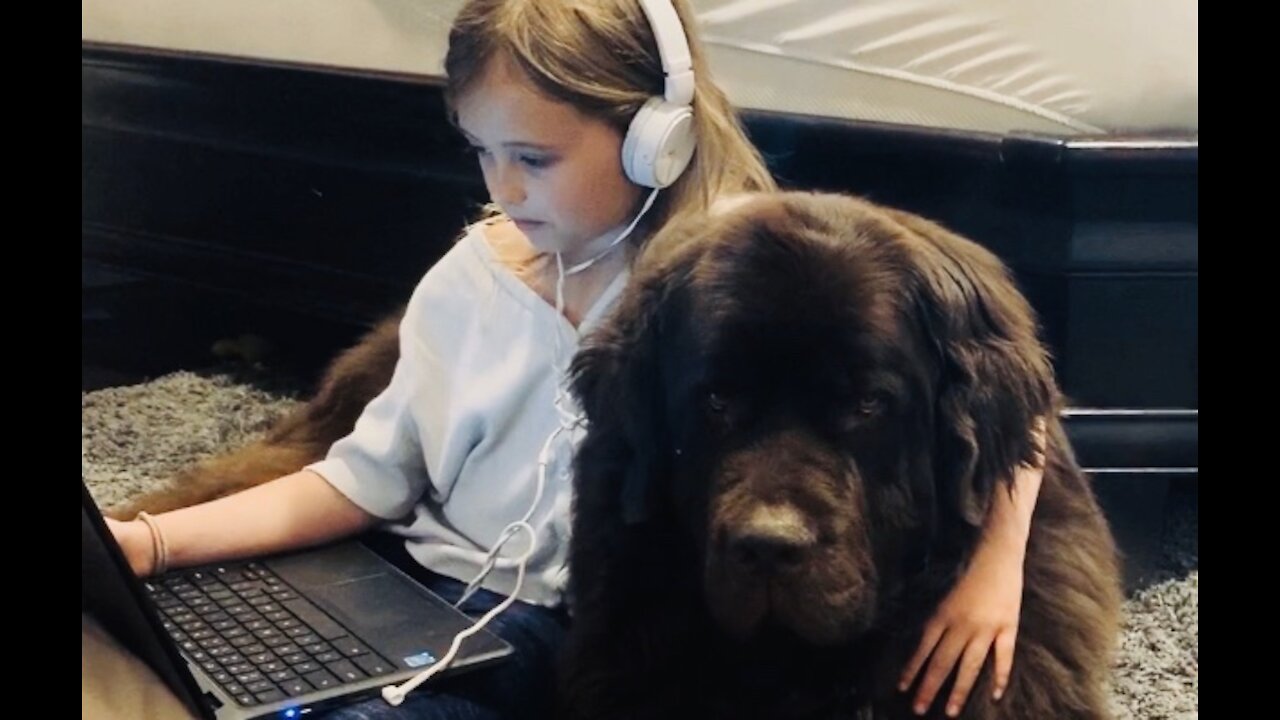 This little girl loves staying home with her doggy best friend