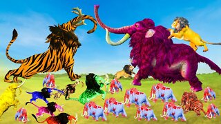 20 Zombie Monster Lions Vs 20 Zombie Spiderman Mammoths Save Cow Ultimate Animal Revolt Epic Battle