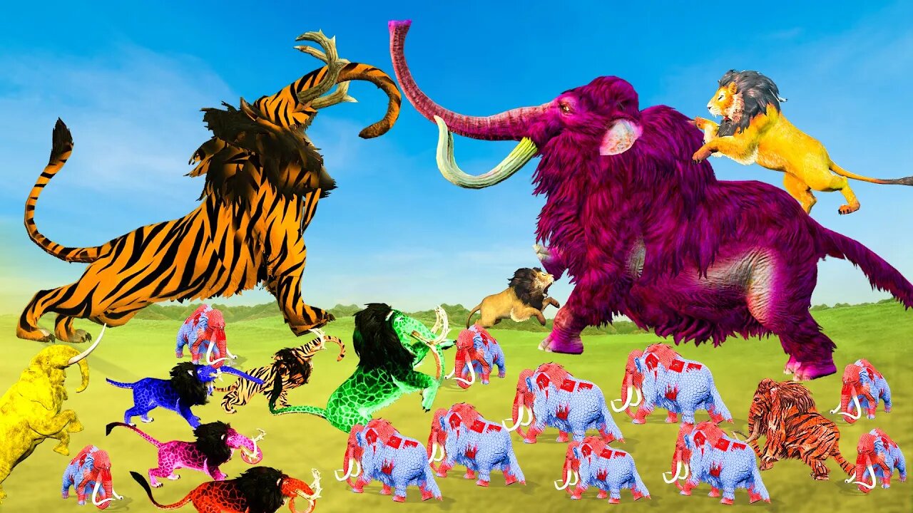 20 Zombie Monster Lions Vs 20 Zombie Spiderman Mammoths Save Cow Ultimate Animal Revolt Epic Battle