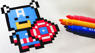 how to Draw Kawaii Captain America - Hello Pixel Art by Garbi KW