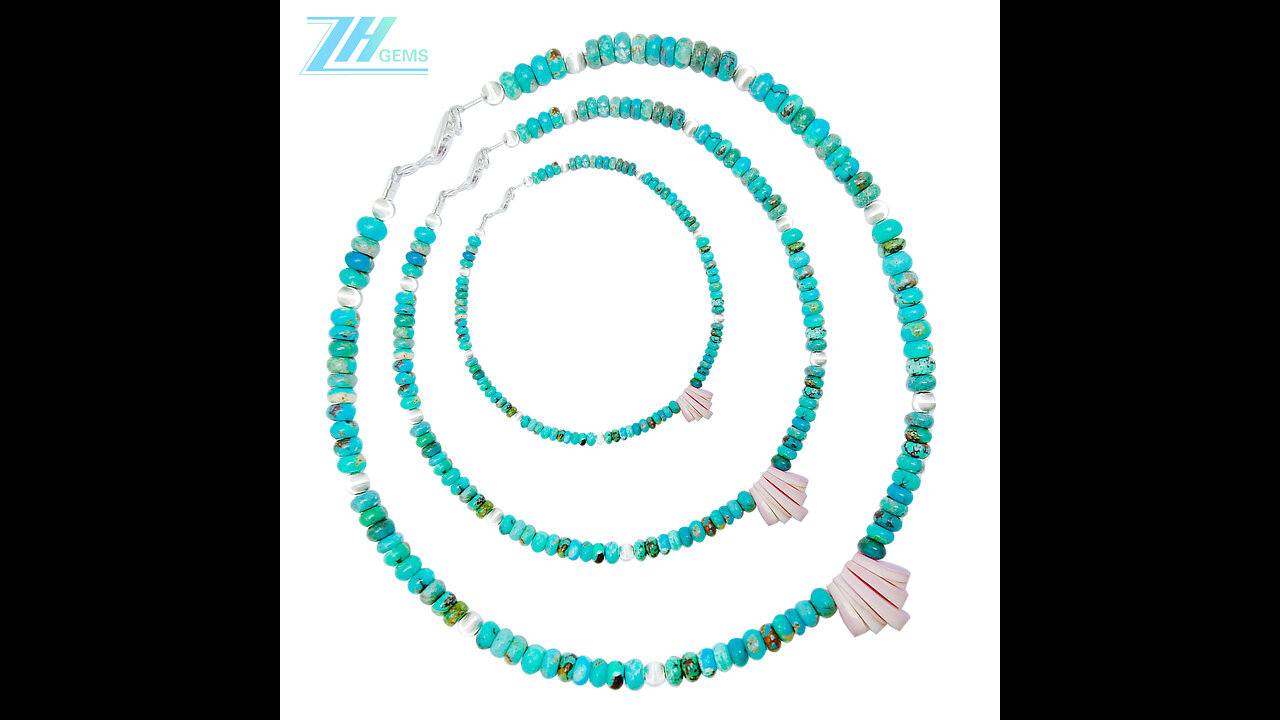 Natural turquoise roundle beads and pink opal pendant with 925 silver beads jewelry