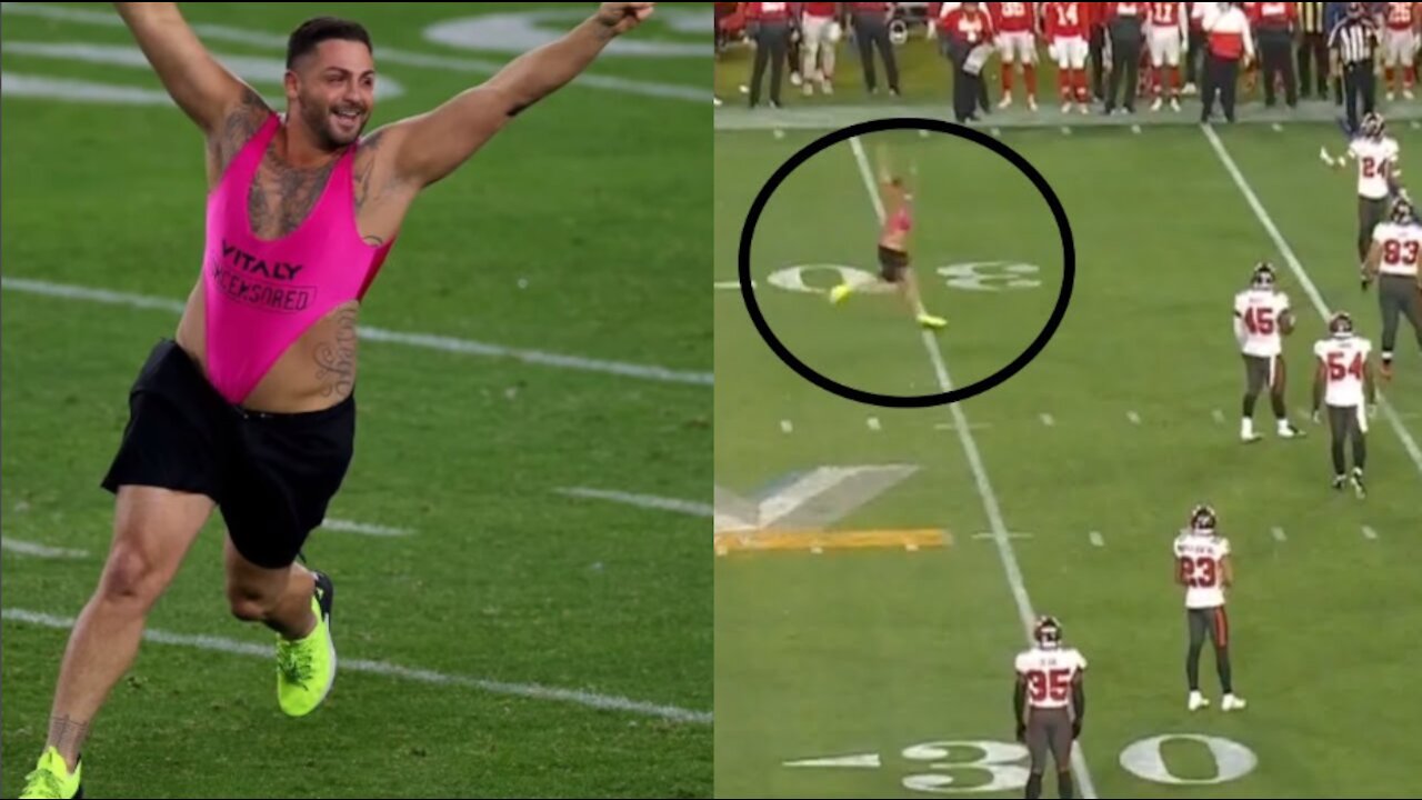 Streaker Runs Onto Field During Superbowl In Pink Bikini (Multiple Angles)