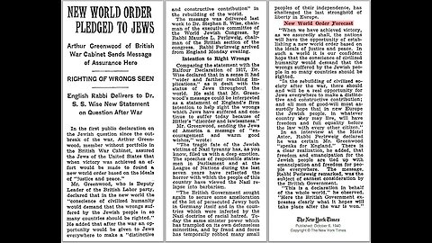 New World Order Pledged to Jews New York Times Oct 6 1940