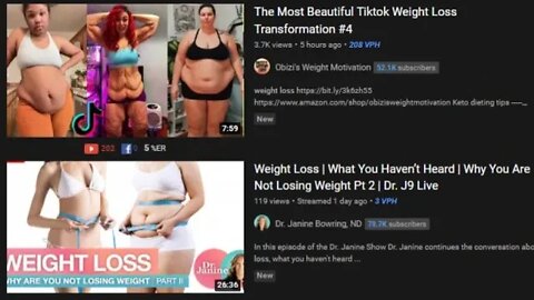 Searching YouTube Weight Loss Content Live 2/3/22 7 a.m. Eastern