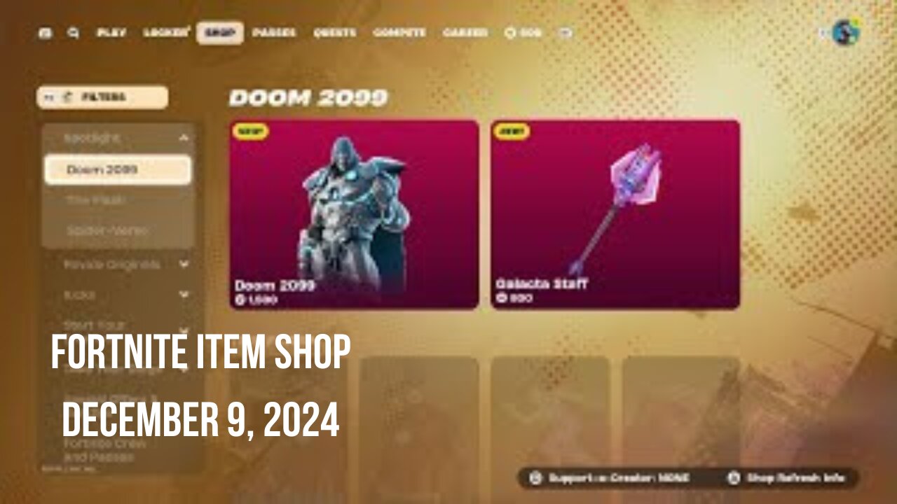 Fortnite Item Shop|December 9, 2024(*New* Doom 2099 Skin)