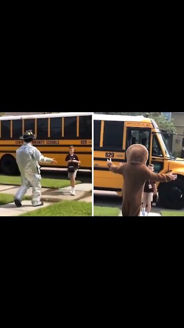 Teen surprises little brother with funny costumes every day after school