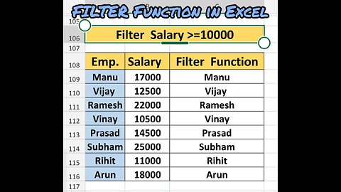FILTER Function in Excel #filter