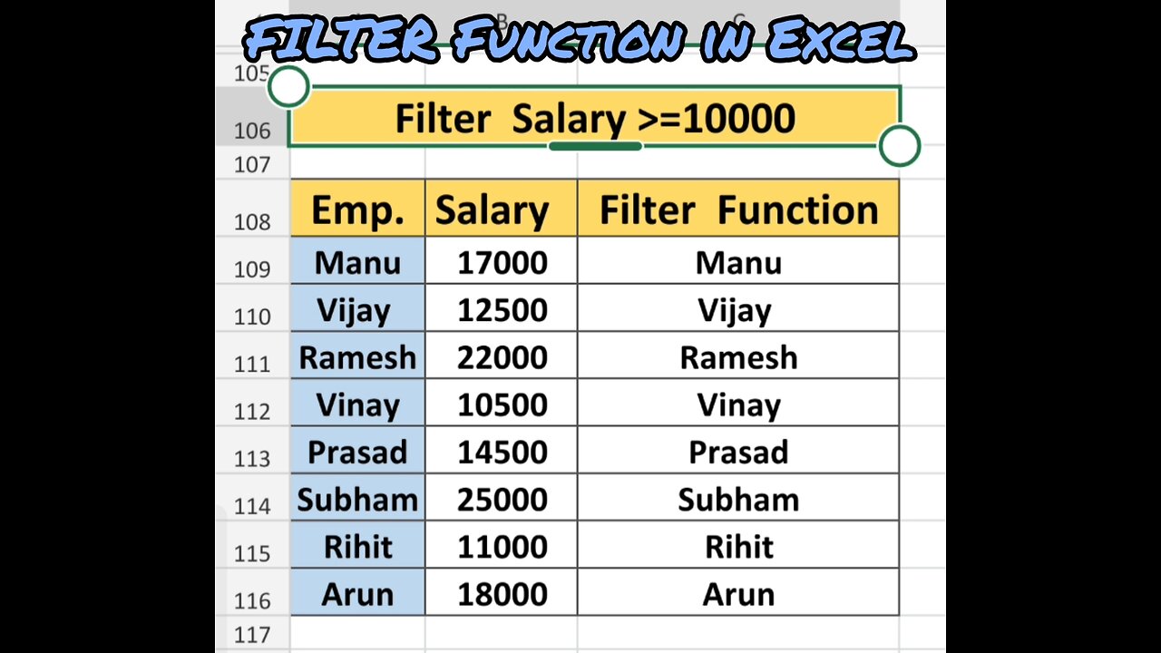 FILTER Function in Excel #filter