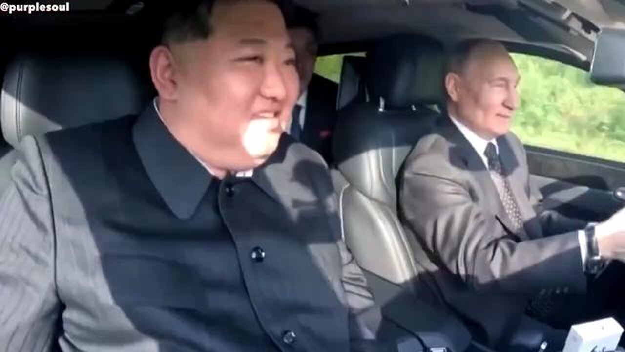 President Vladimir Putin and North Korea's Kim Jong Un take a ride in the new Russian Aurus..