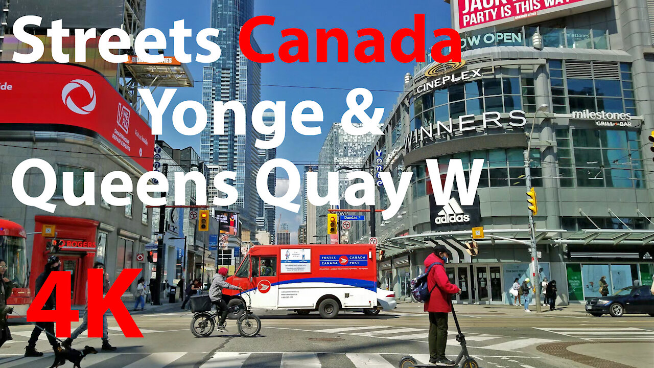 4k Virtual Drive Tour Downton Toronto - Queens Quay W and Yonge the Longest Street in the World