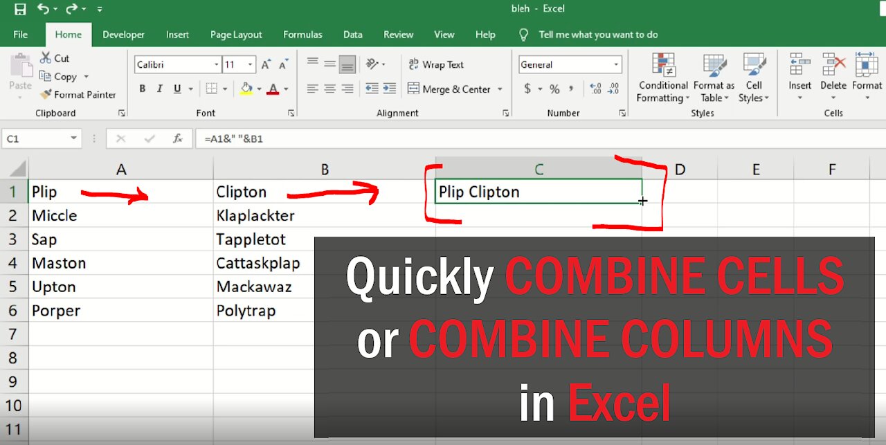 Quickly Combine Cells or Columns in Excel