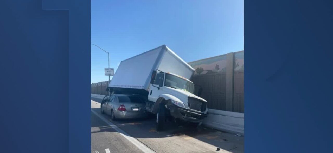 Law enforcement seeks driver involved in box truck crash on Las Vegas highway, ran away