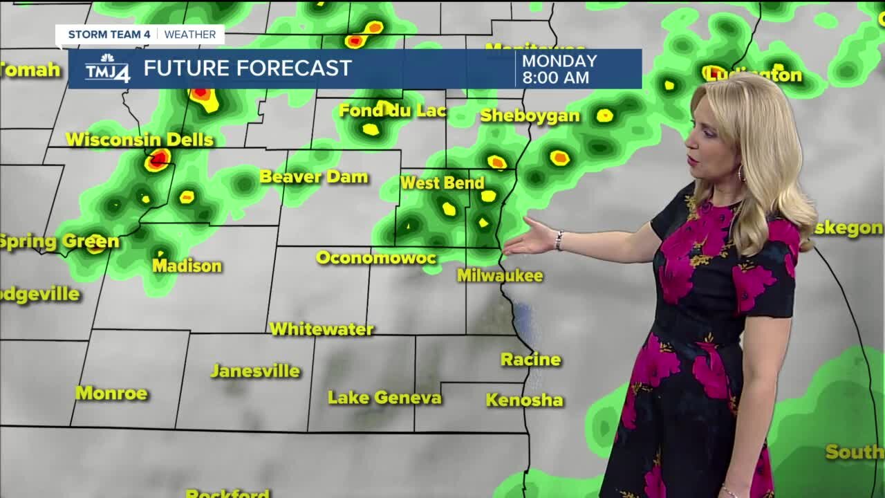 Showers and a few storms on Monday