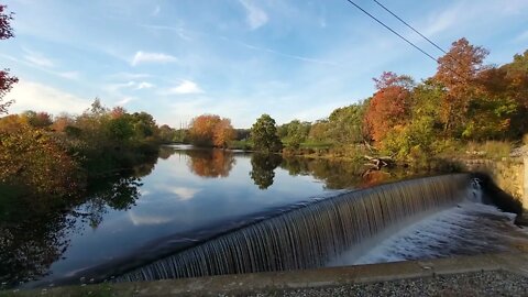 Tricentennial Park on Blackstone River in Sutton Massachusetts in Autumn Foliage