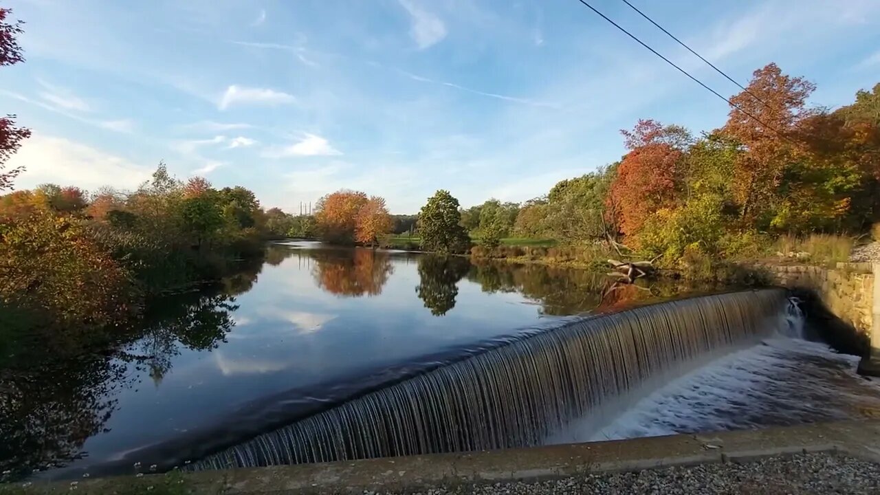 Tricentennial Park on Blackstone River in Sutton Massachusetts in Autumn Foliage