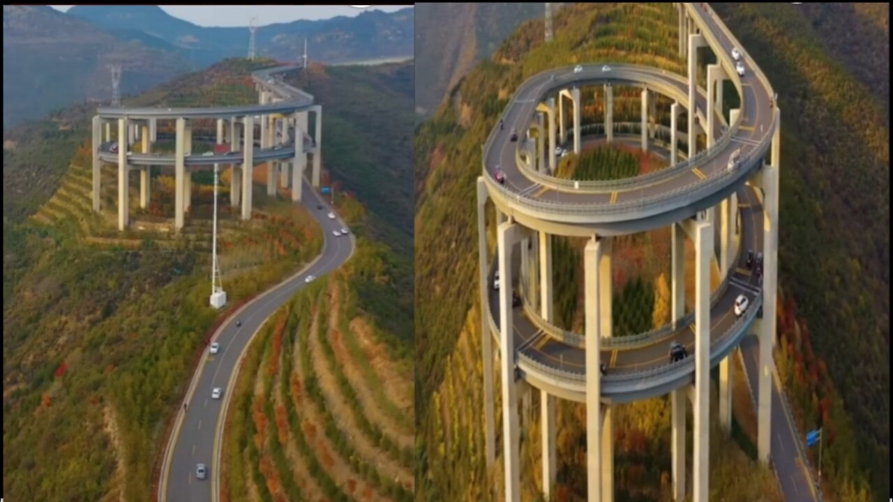 The Tourist Road on the Cloud is the three-store overpass on the tianloge Mountain