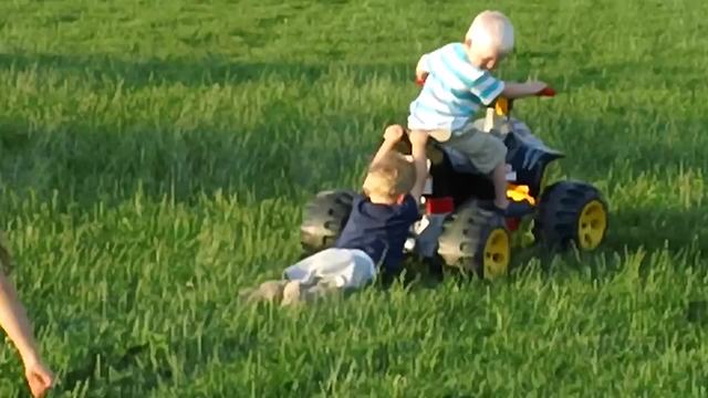 Kid Gets Dragged By A Toy Car