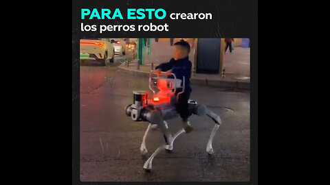 Niño disfruta montando un perro-robot