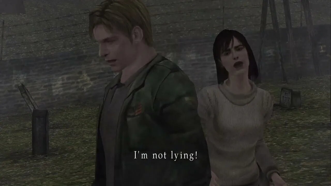 Silent Hill 2 James meets Angela in the graveyard