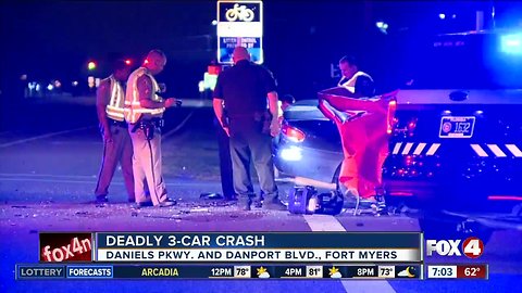 Fatality reported in three vehicle crash on Daniels Parkway in Fort Myers