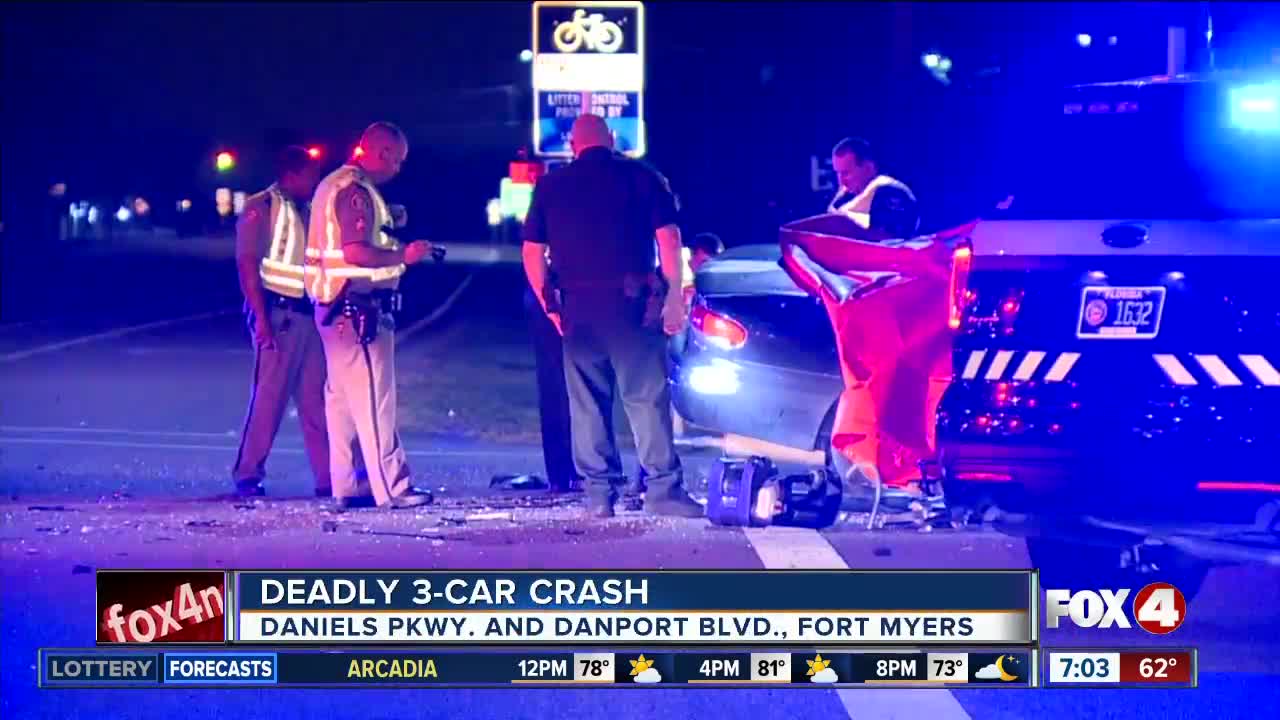 Fatality reported in three vehicle crash on Daniels Parkway in Fort Myers