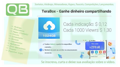 #Passive #Income - #TeraBox - Ganhe $ 0,12 por indicação e $1,30 por 1000 visualizações.