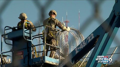 U.S. Troops install concertina wire on the Nogales border