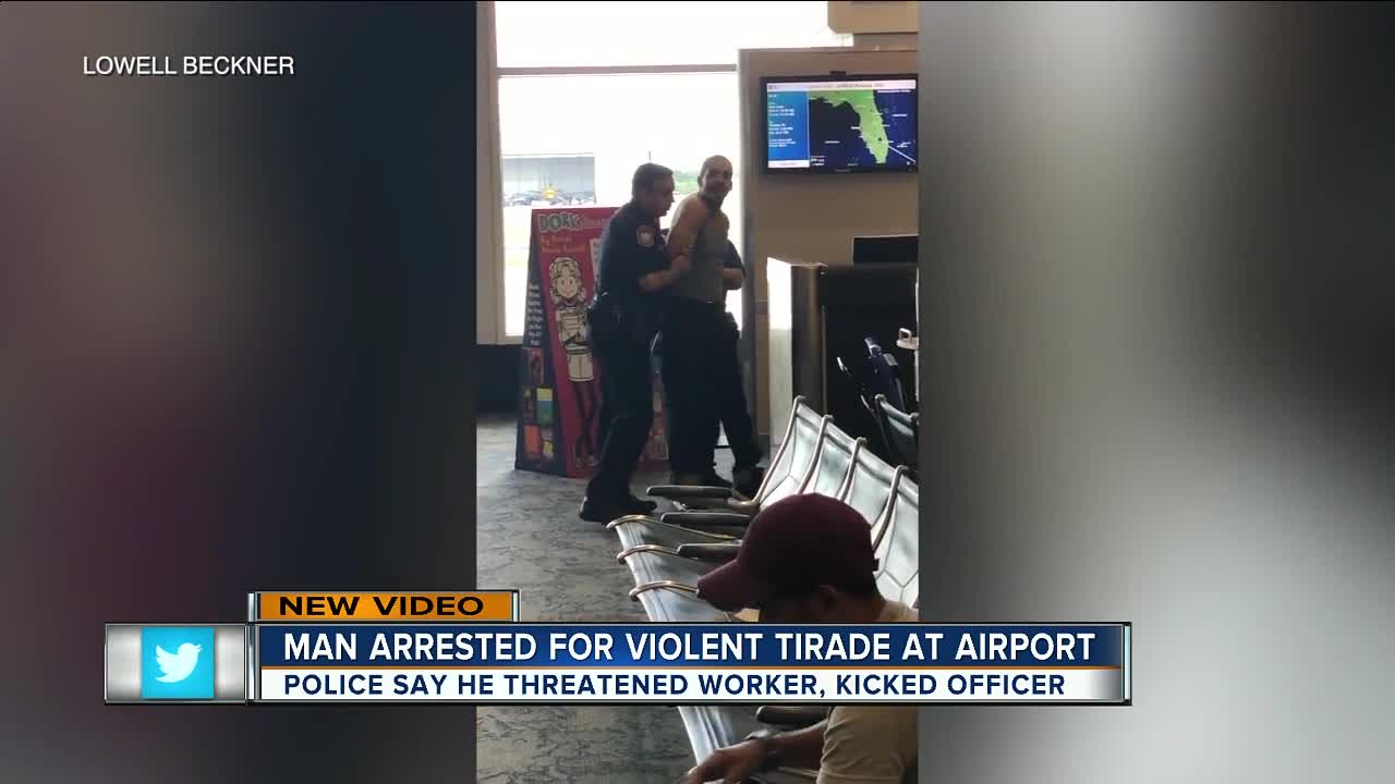 VIDEO: Unruly traveler arrested after making scene at TIA because of flight delay