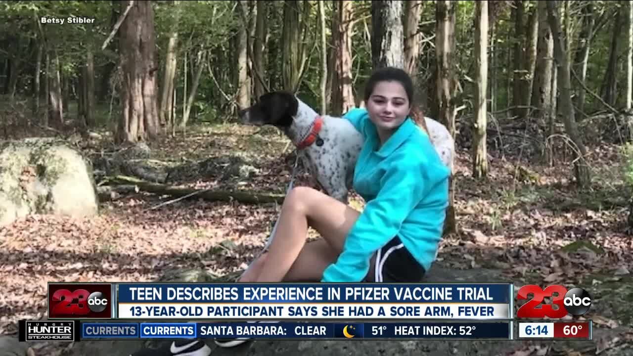 Teen describes experience on Pfizer vaccine trial, 13-year-old participant says she had sore arm and fever