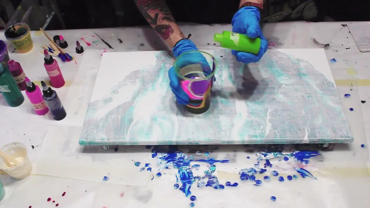 #49♐SPLIT CUP POUR using up leftover paint☮