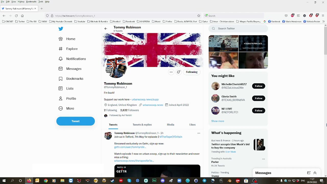 Tommy Robinson is back on twitter