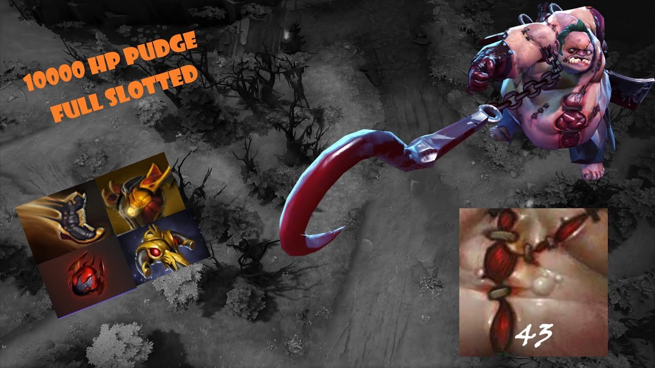 10000 HP Pudge hook rate full slotted (43 Flesh Heap) Dota 2 Gameplay