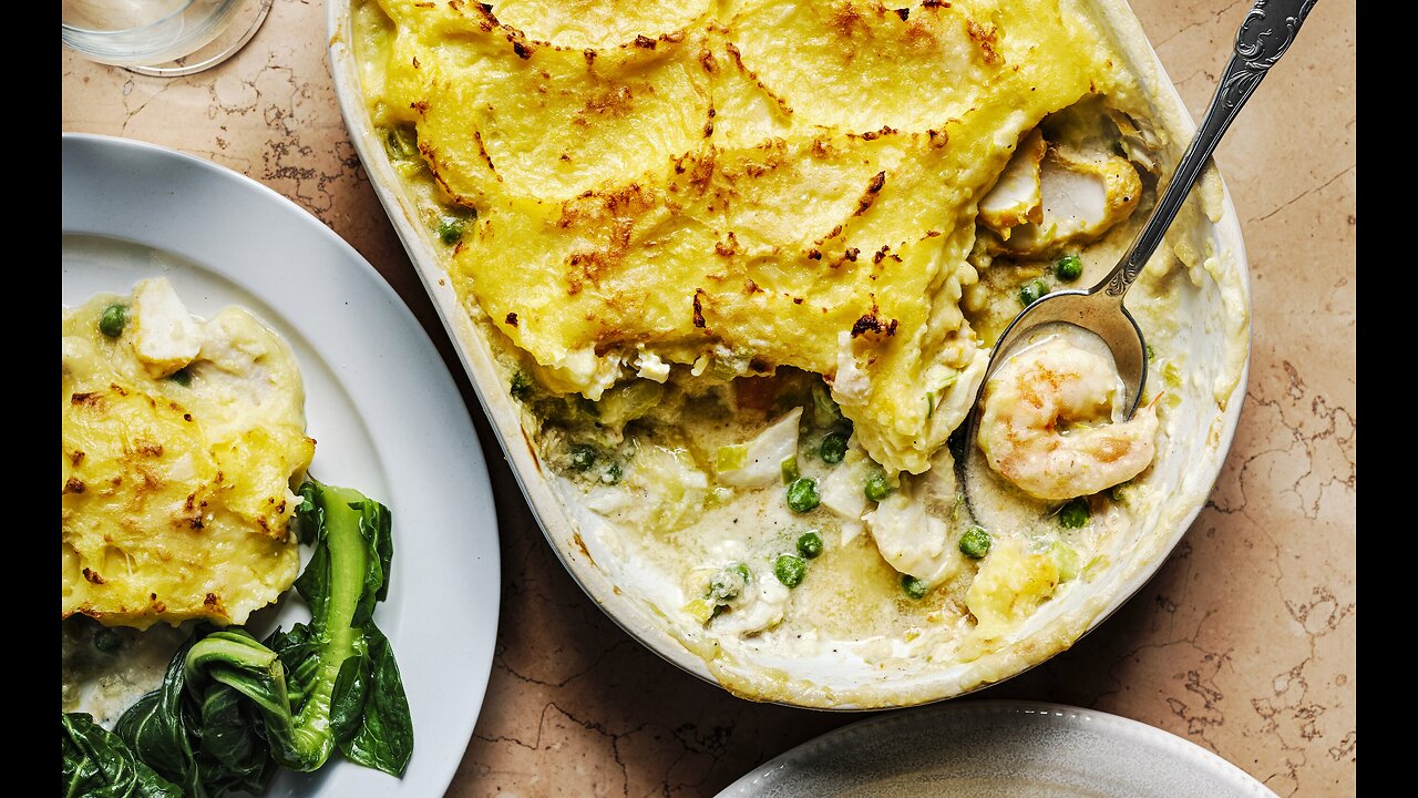 Cod & prawn pie with saffron potatoes