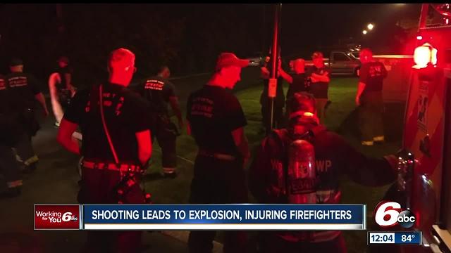 Shooting leads to explosion; firefighters injured