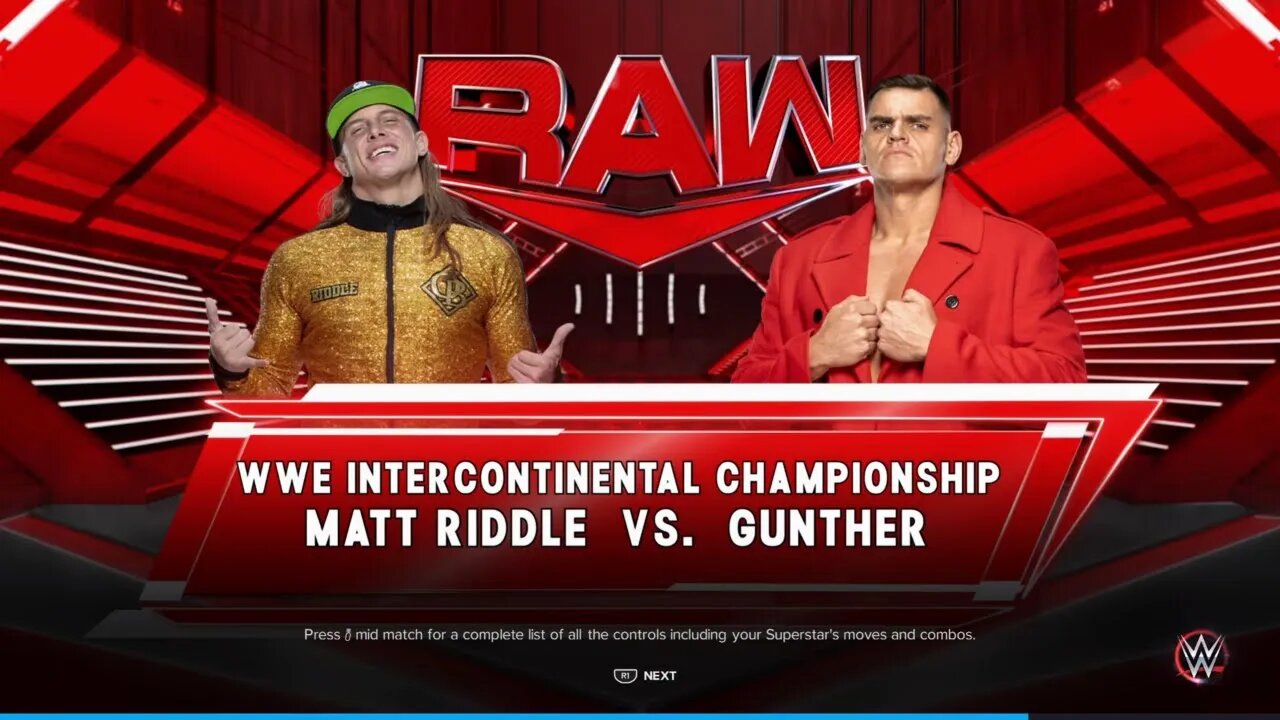 Monday Night Raw Gunther vs Matt Riddle for the WWE Intercontinental Championship