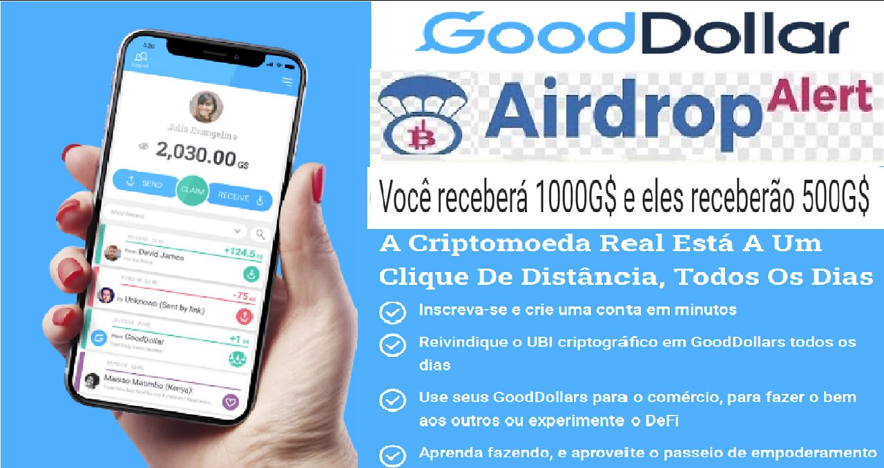 Airdrop GOODDOLLAR - Receba 500 token G$ no registro | Claim de 50 token diario | Por Refer. 1000
