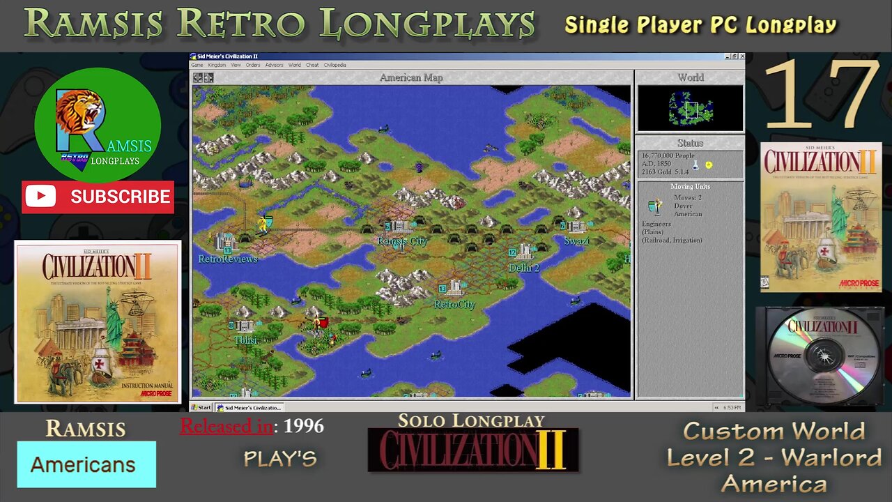 Sid Meier's Civilization II | 1996 | Windows PC | Warlord | America - Episode #17 | Let's Play